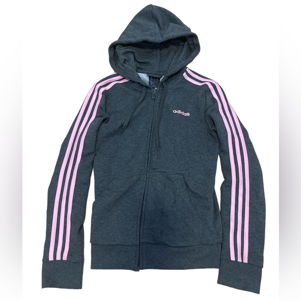 Adidas grey with pink lines zip up jacket. Size S